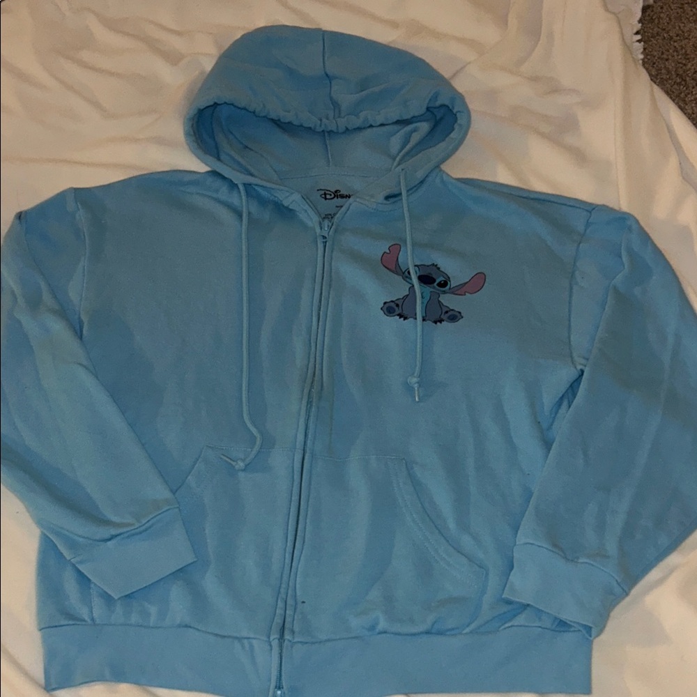 Disney Light Blue Stitch Zip-Up Hoodie Sz: M